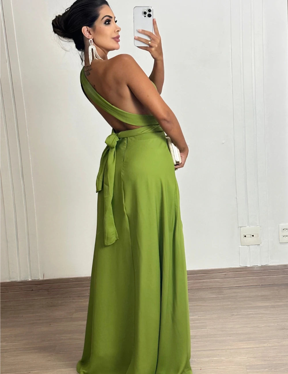 Vestido Longo Milformas Crepe Verde Oliva