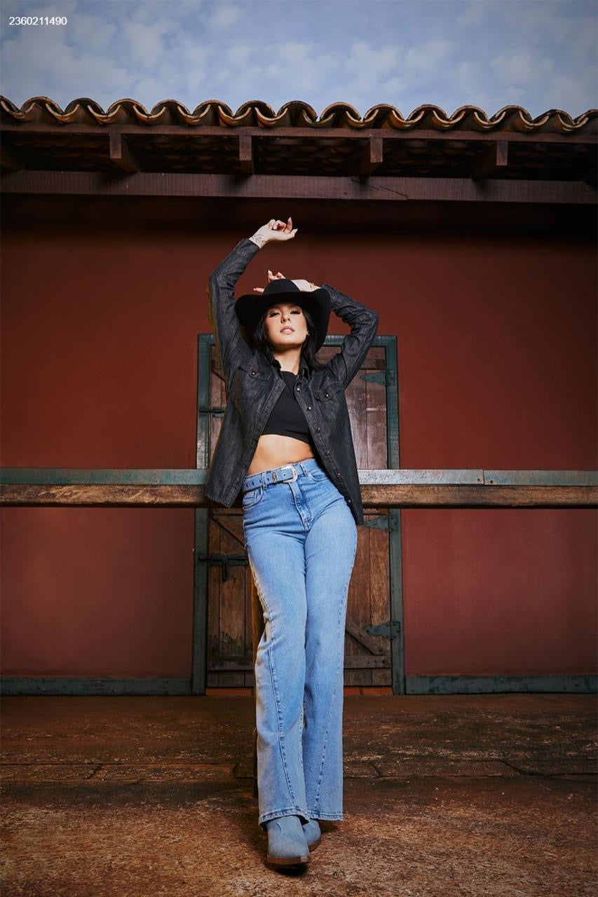 Camisa jeans black feminina básica vintage - Ana Castela