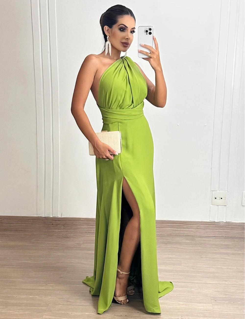 Vestido Longo Milformas Crepe Verde Oliva