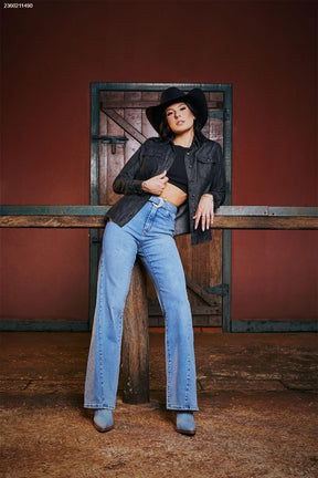 Camisa jeans black feminina básica vintage - Ana Castela