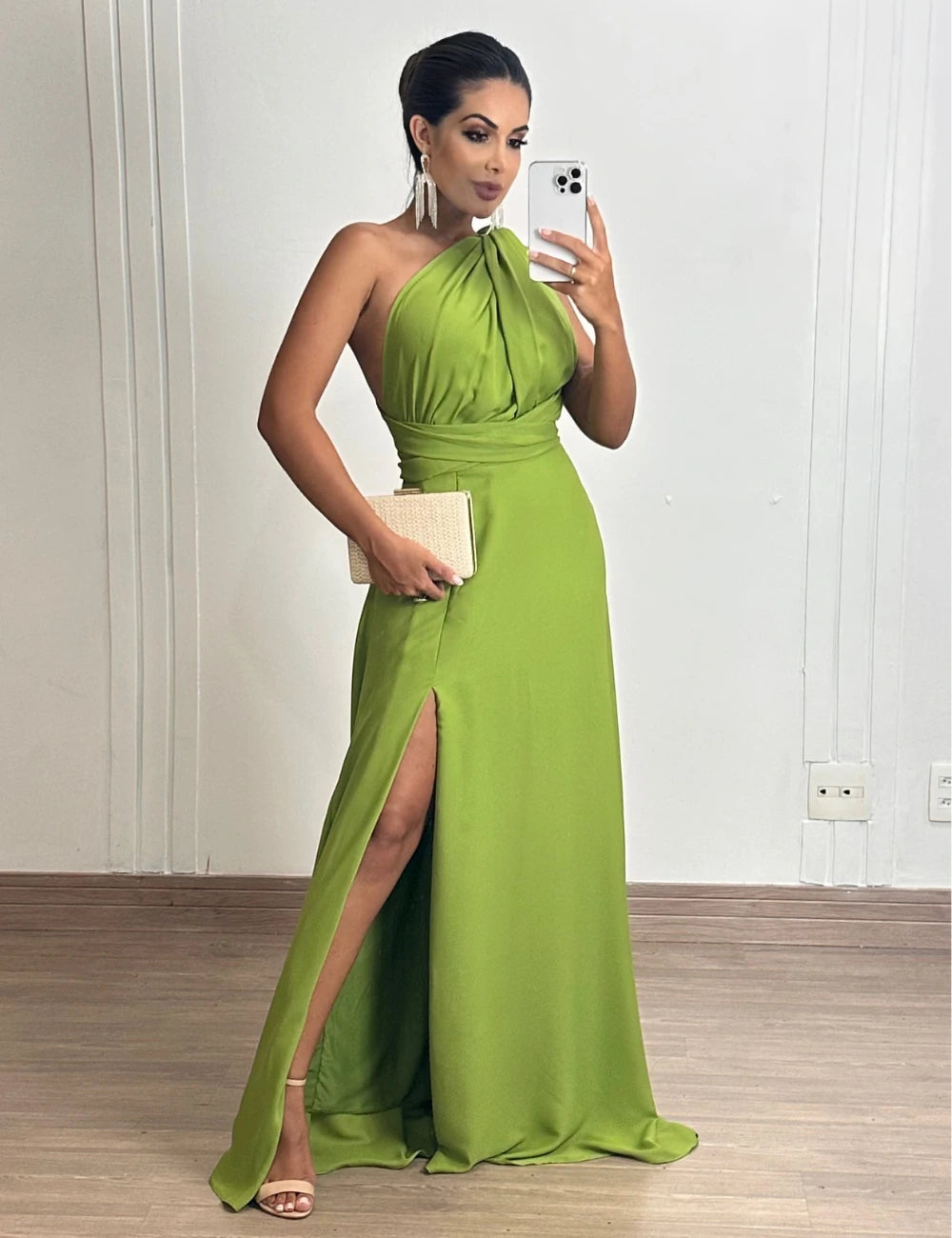 Vestido Longo Milformas Crepe Verde Oliva