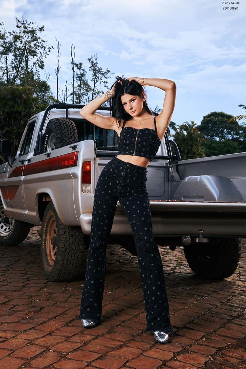 Calça jeans wide leg feminina cintura alta - Ana Castela