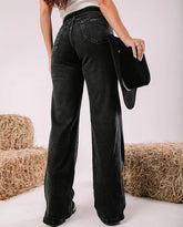 Calça jeans wide leg cintura alta com cinto preto