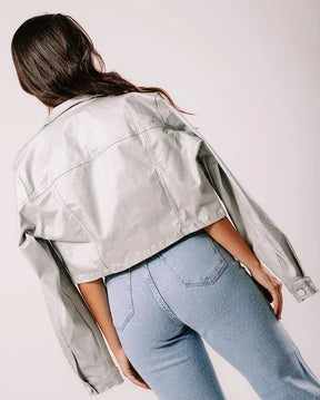 Jaqueta sarja resinada Cropped prata