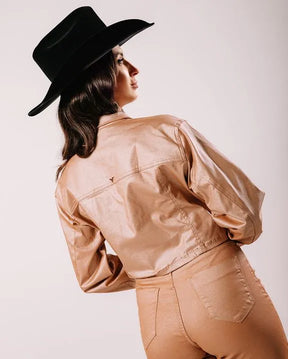 Jaqueta sarja resinada Cropped cobre
