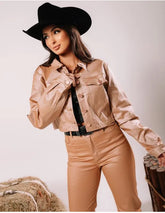 Jaqueta sarja resinada Cropped cobre