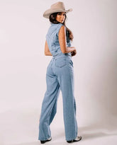 Calça jeans wide leg cintura alta